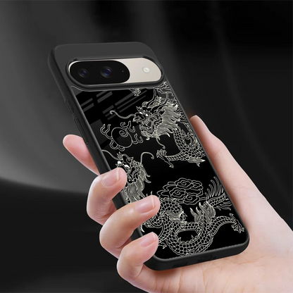 Dragons Black sleek google pixel 9 cover with tempered glass back and TPU edges