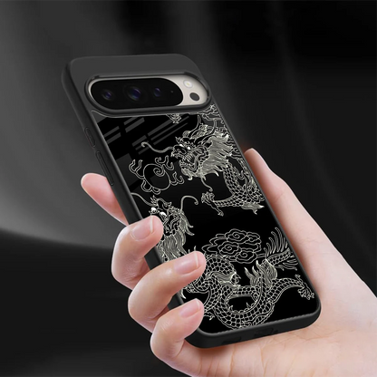 Dragons Black sleek google pixel 9 pro xl cover with tempered glass back and TPU edges