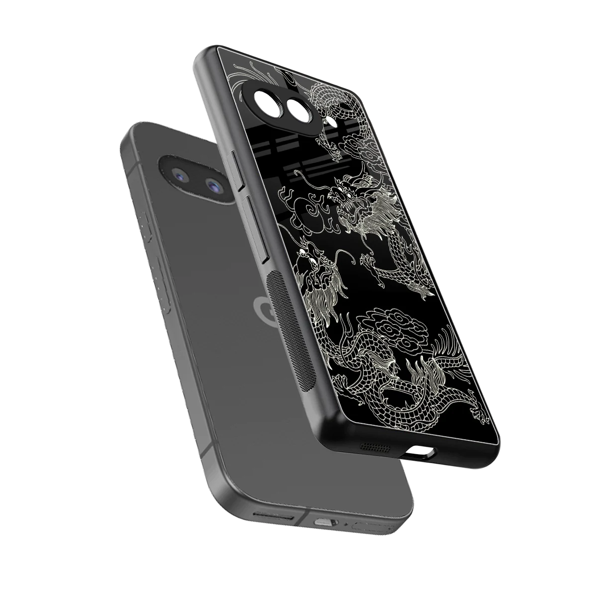 Dragons Black sleek google pixel 10a cover with tempered glass back and TPU edges