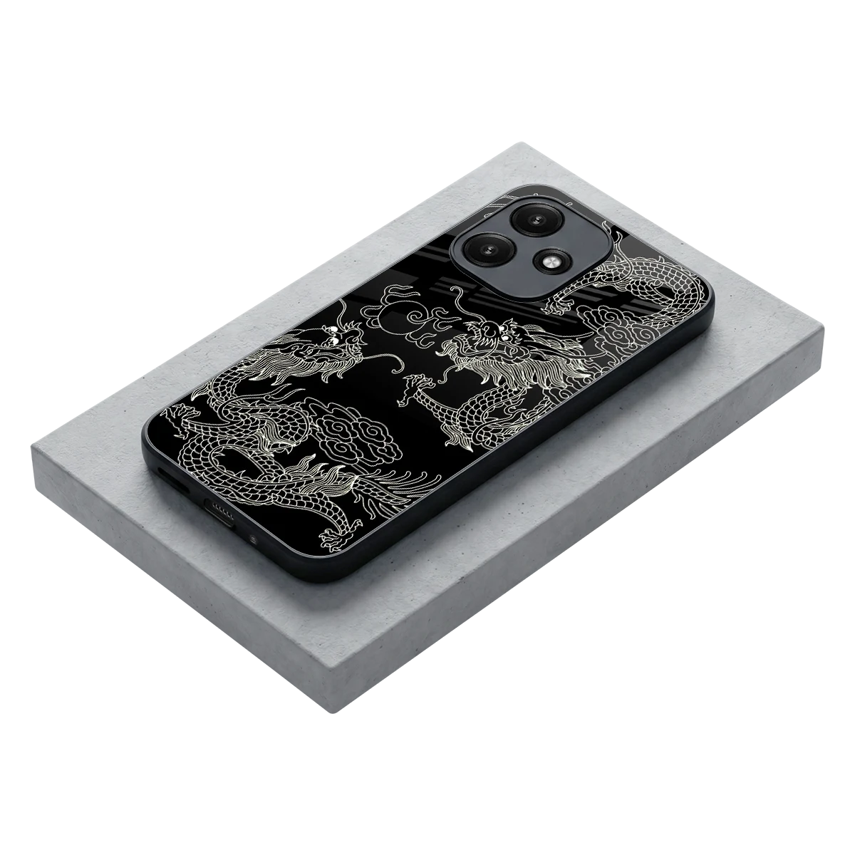 Dragons Black stylish phone case for redmi 12 5g | glossy glass and slim fit