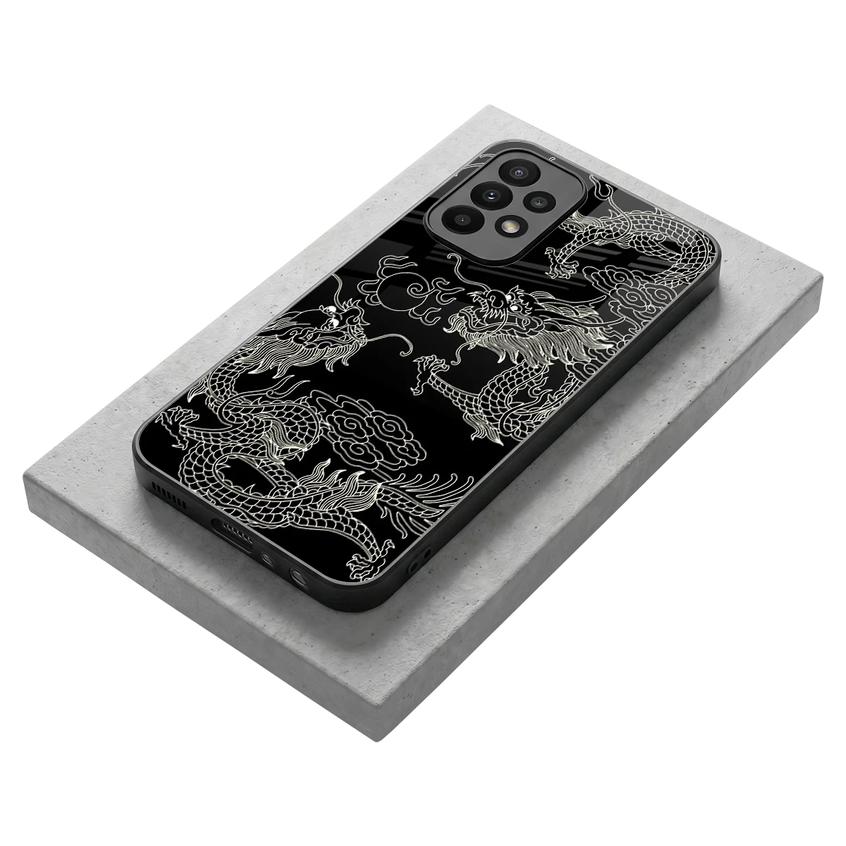 Dragons Black stylish phone case for samsung galaxy a23 | glossy glass and slim fit
