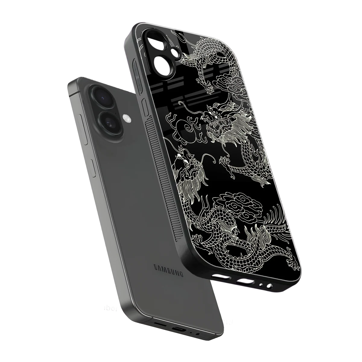 Dragons Black sleek samsung galaxy a06 5g cover with tempered glass back and TPU edges