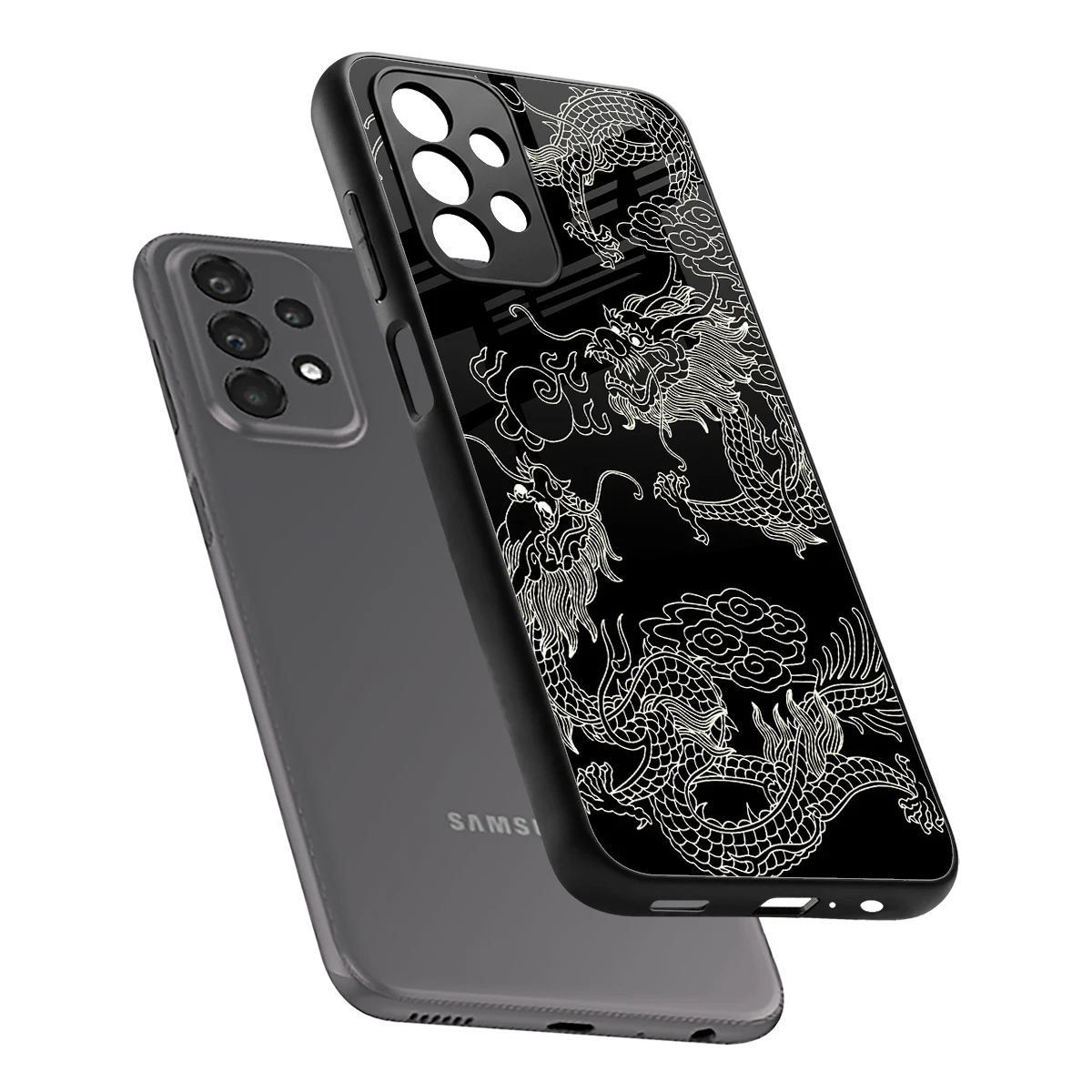 Dragons Black sleek samsung galaxy a23 cover with tempered glass back and TPU edges