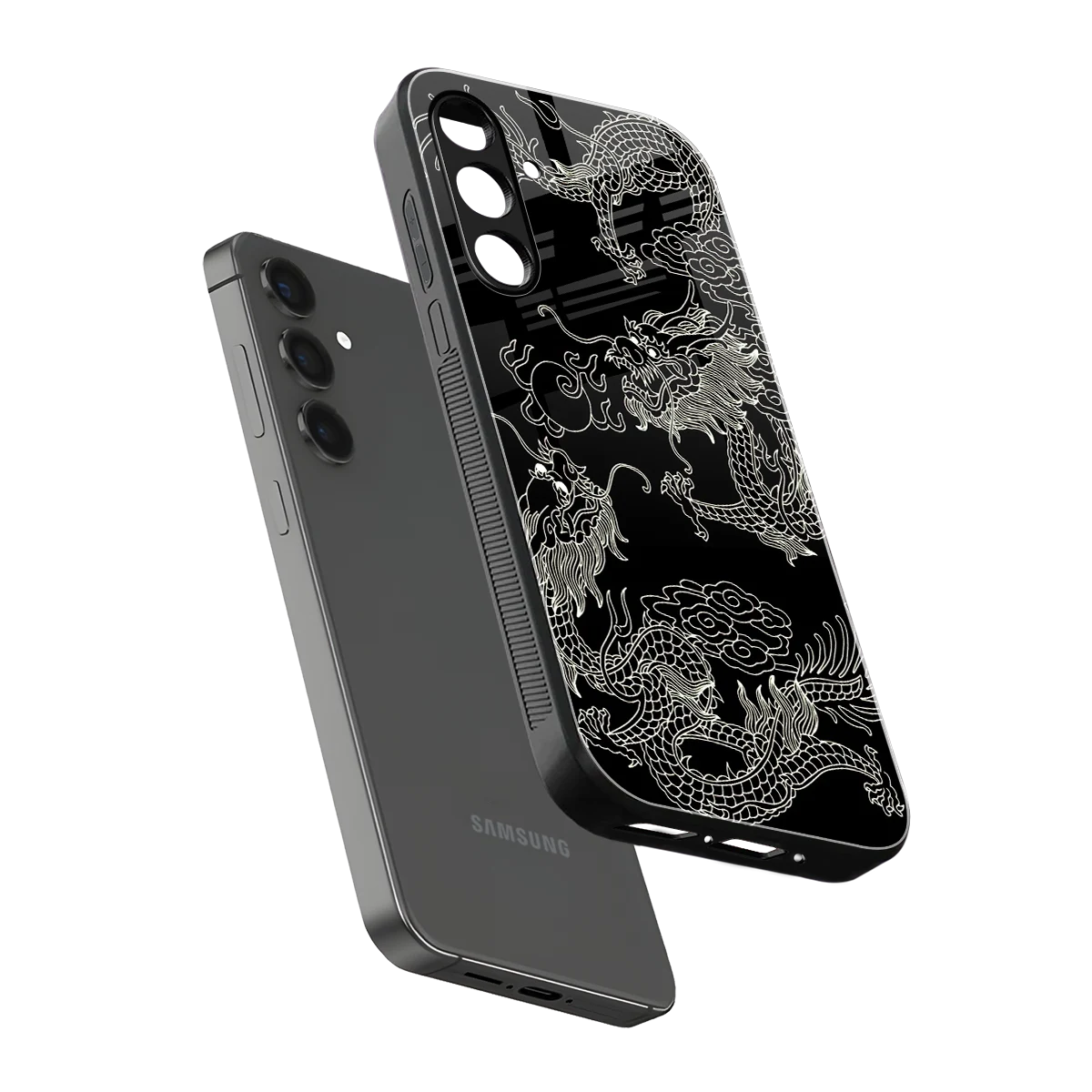 Dragons Black sleek samsung galaxy a55 5g cover with tempered glass back and TPU edges