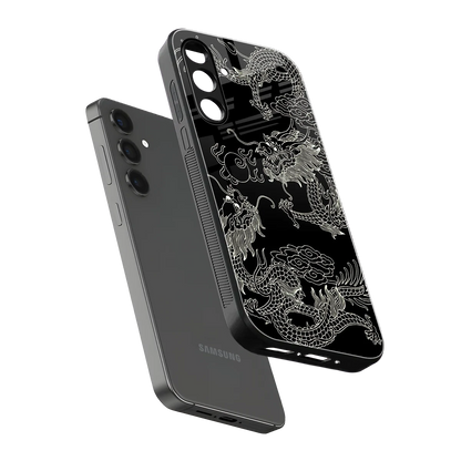 Dragons Black sleek samsung galaxy a55 5g cover with tempered glass back and TPU edges