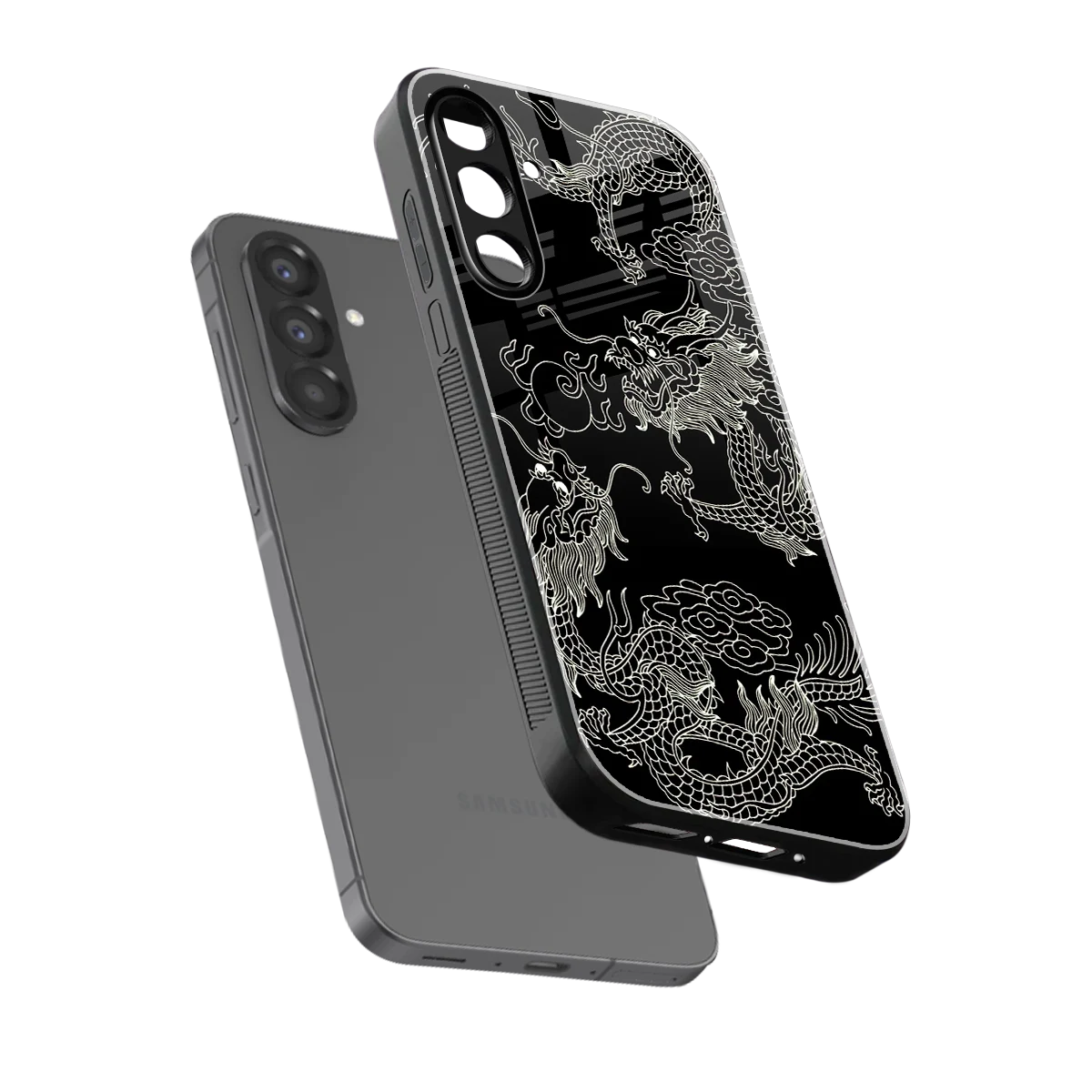 Dragons Black sleek samsung galaxy a26 5g cover with tempered glass back and TPU edges