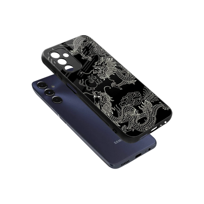 Dragons Black sleek samsung galaxy m14 5g cover with tempered glass back and TPU edges