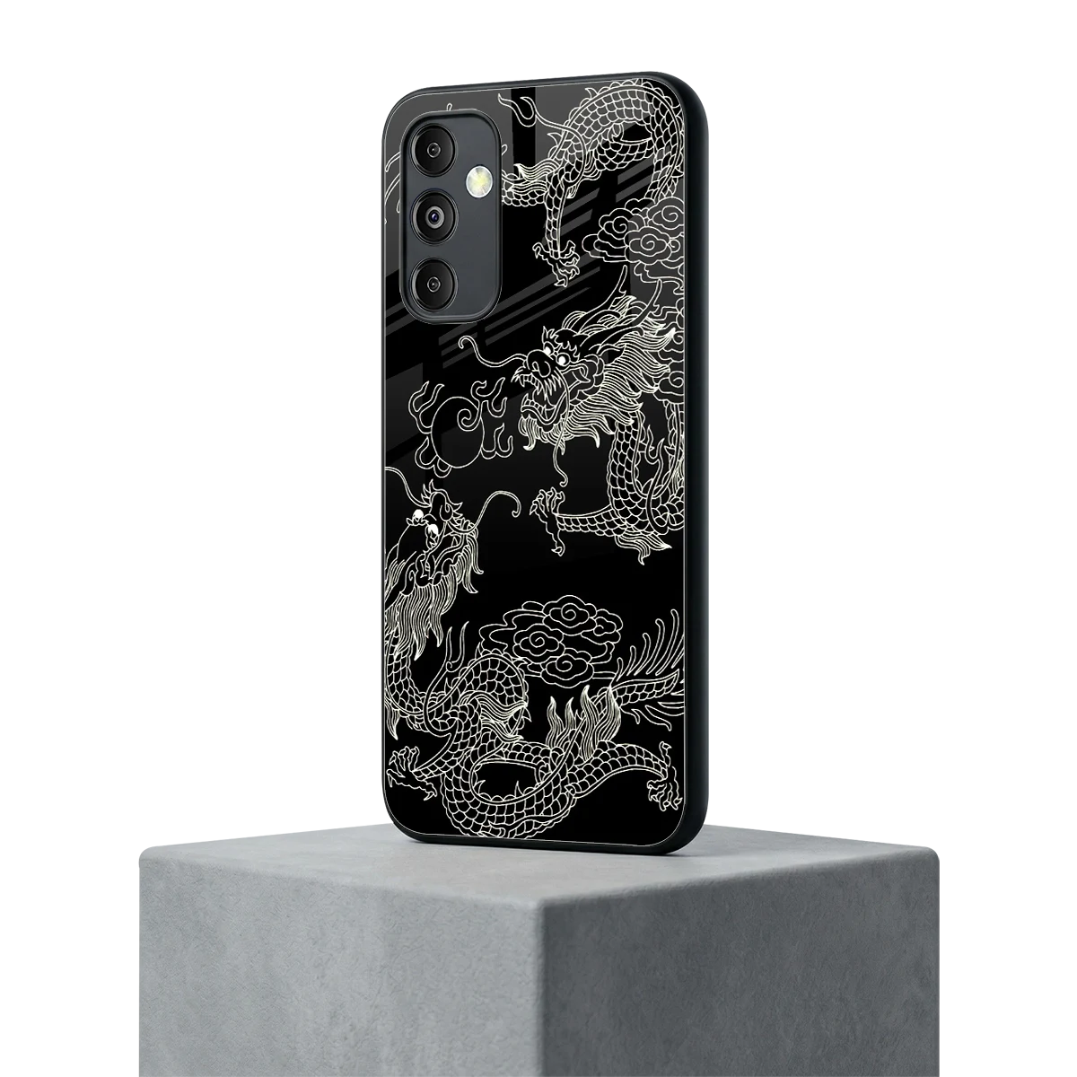 Dragons Black samsung galaxy m14 5g mobile cover | shockproof glass phone case