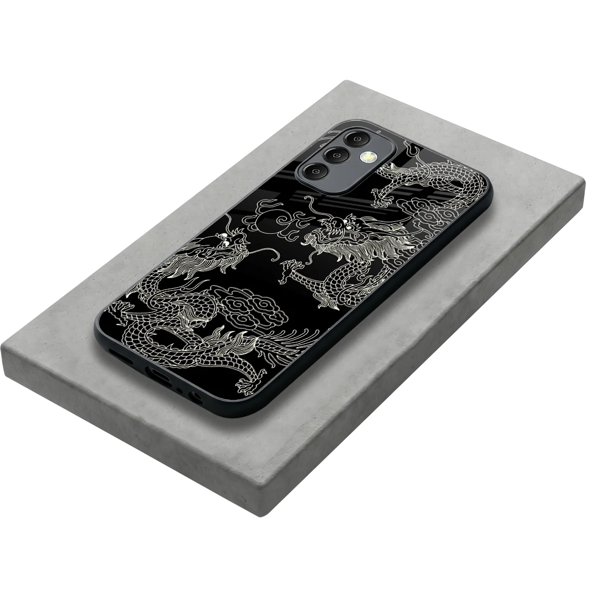 Dragons Black stylish phone case for samsung galaxy m14 5g | glossy glass and slim fit