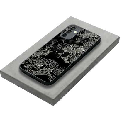 Dragons Black stylish phone case for samsung galaxy m14 5g | glossy glass and slim fit