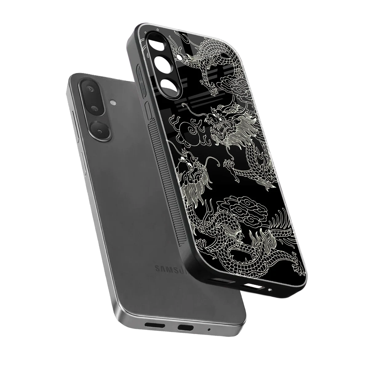 Dragons Black sleek samsung galaxy m36 5g cover with tempered glass back and TPU edges