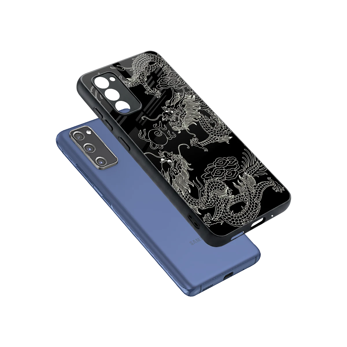Dragons Black sleek samsung galaxy s20 fe cover with tempered glass back and TPU edges