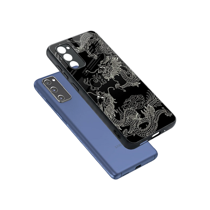 Dragons Black sleek samsung galaxy s20 fe cover with tempered glass back and TPU edges
