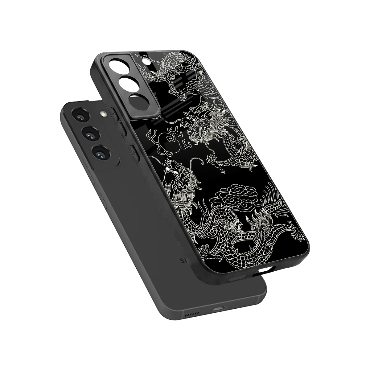 Dragons Black sleek samsung galaxy s22 cover with tempered glass back and TPU edges