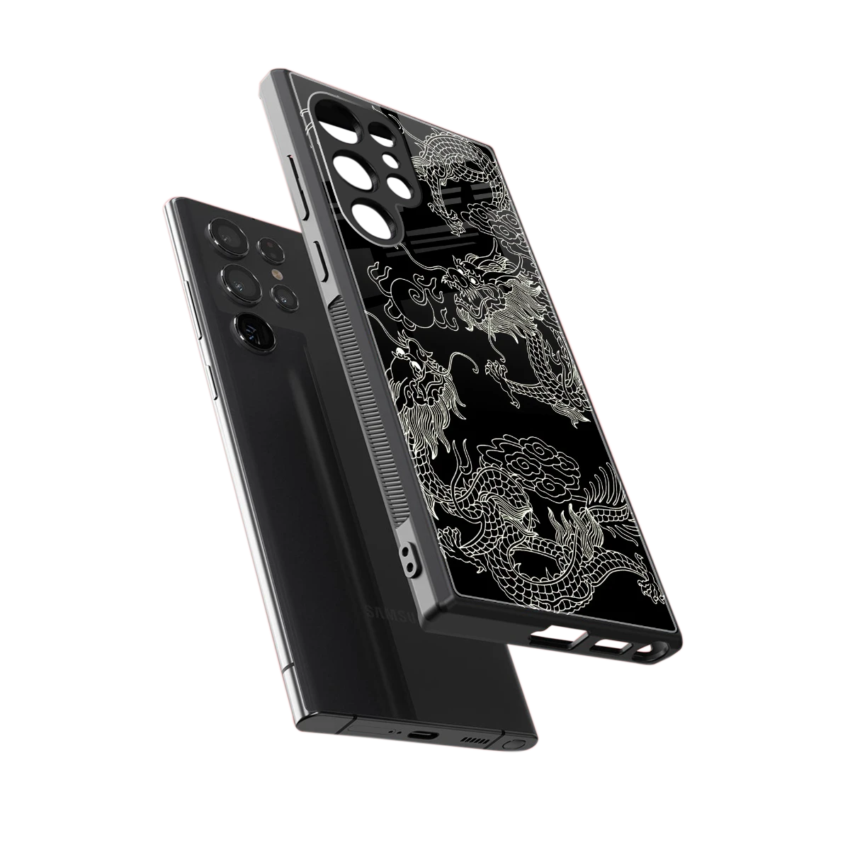 Dragons Black sleek samsung galaxy s23 ultra cover with tempered glass back and TPU edges