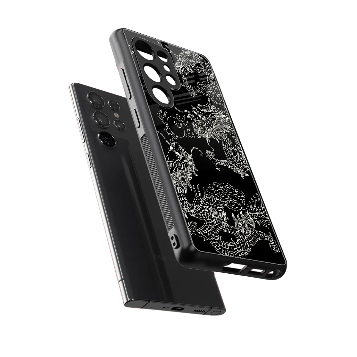 Dragons Black sleek samsung galaxy s25 ultra cover with tempered glass back and TPU edges