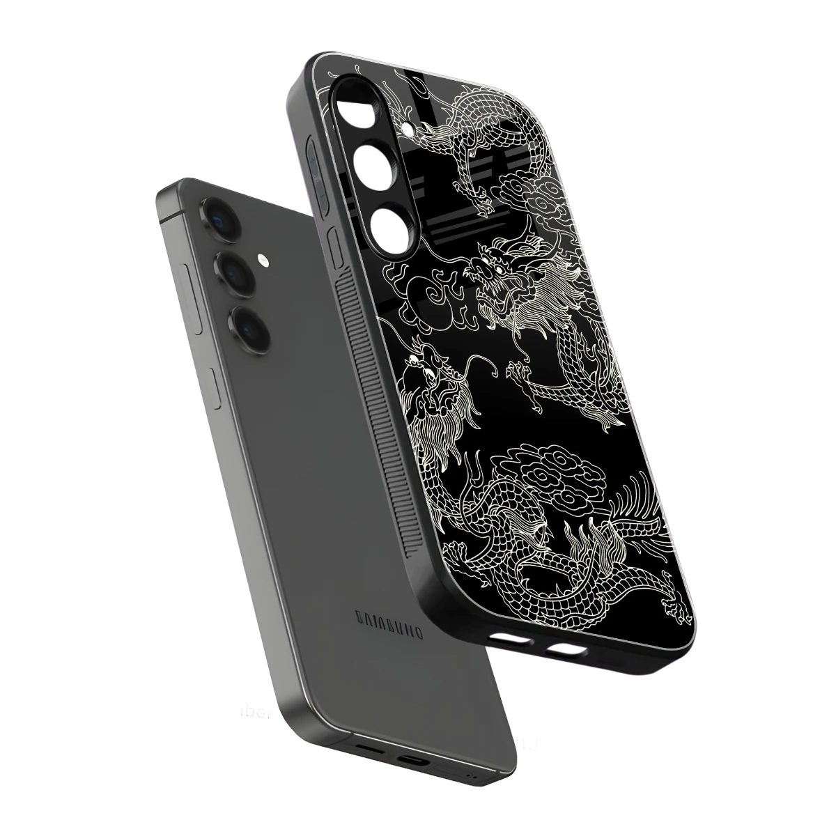 Dragons Black sleek samsung galaxy s24 cover with tempered glass back and TPU edges