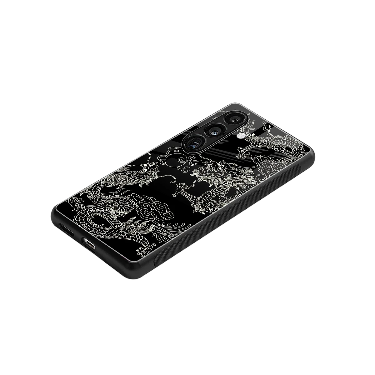 Dragons Black stylish phone case for samsung galaxy s25 | glossy glass and slim fit