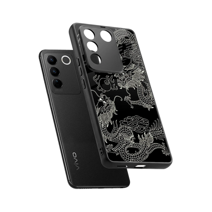 Dragons Black sleek vivo v27 5g cover with tempered glass back and TPU edges