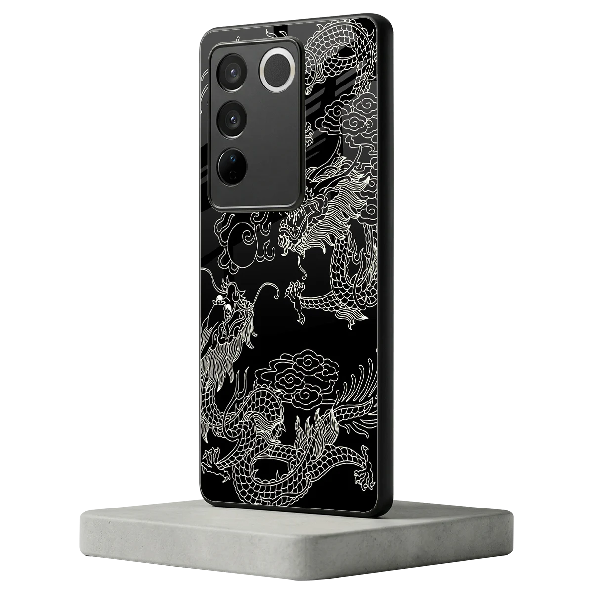 Dragons Black vivo v27 5g mobile cover | shockproof glass phone case