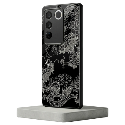 Dragons Black vivo v27 5g mobile cover | shockproof glass phone case