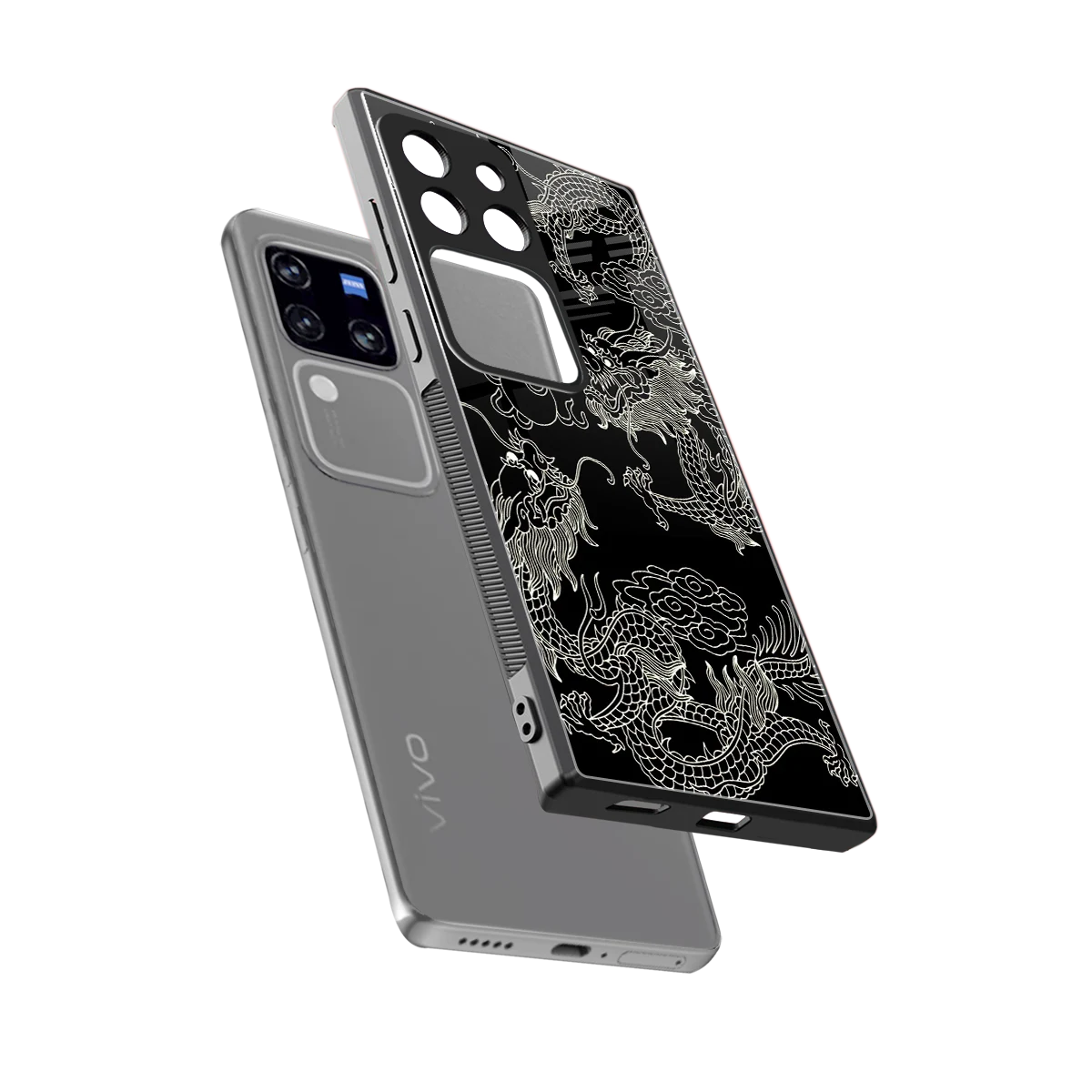 Dragons Black sleekvivo v30 pro cover with tempered glass back and TPU edges