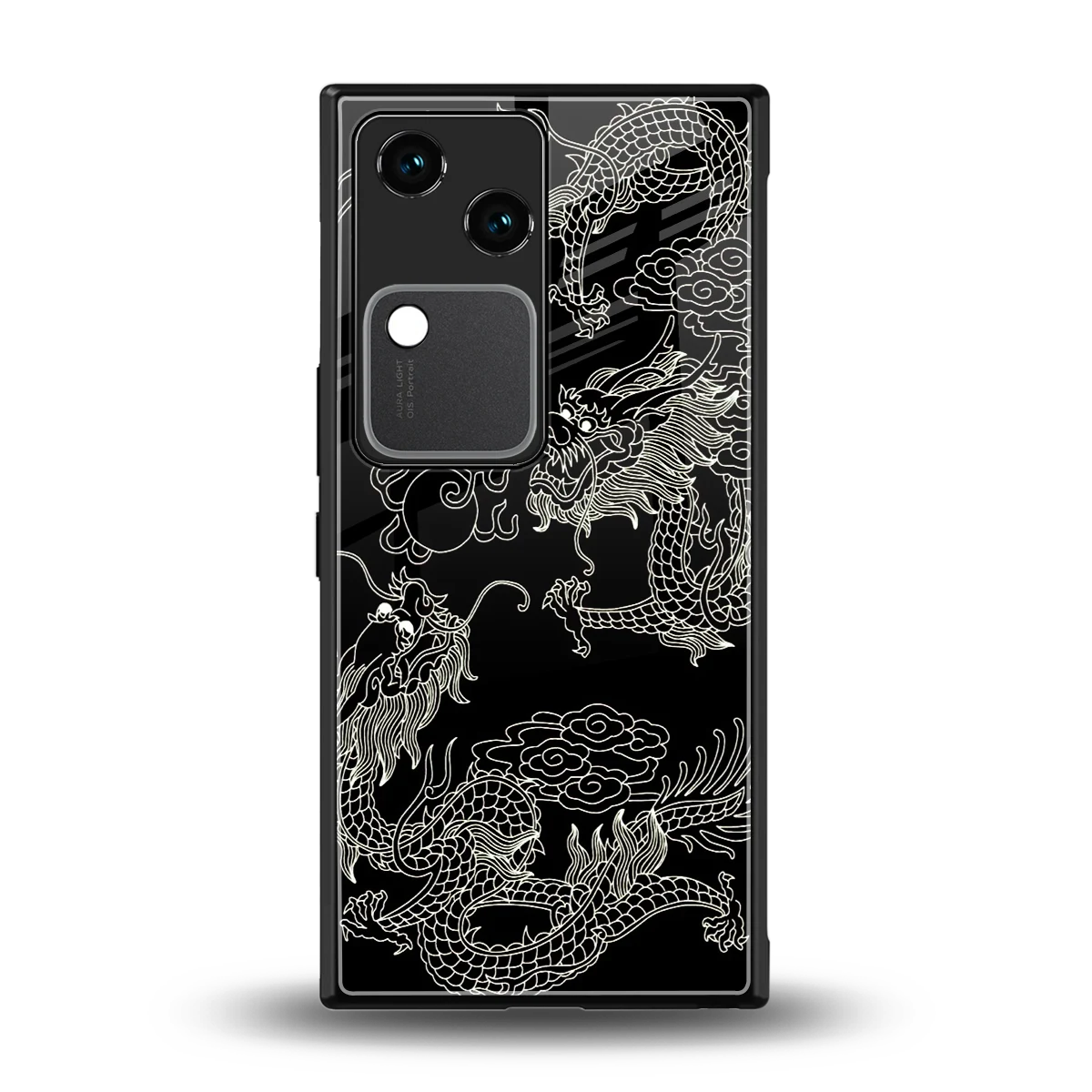 Dragons Black back phone cover | glass case for vivo v30