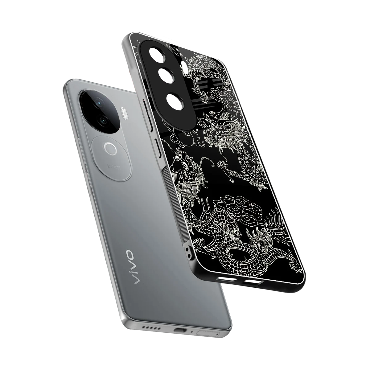 Dragons Black sleek vivo v40e cover with tempered glass back and TPU edges