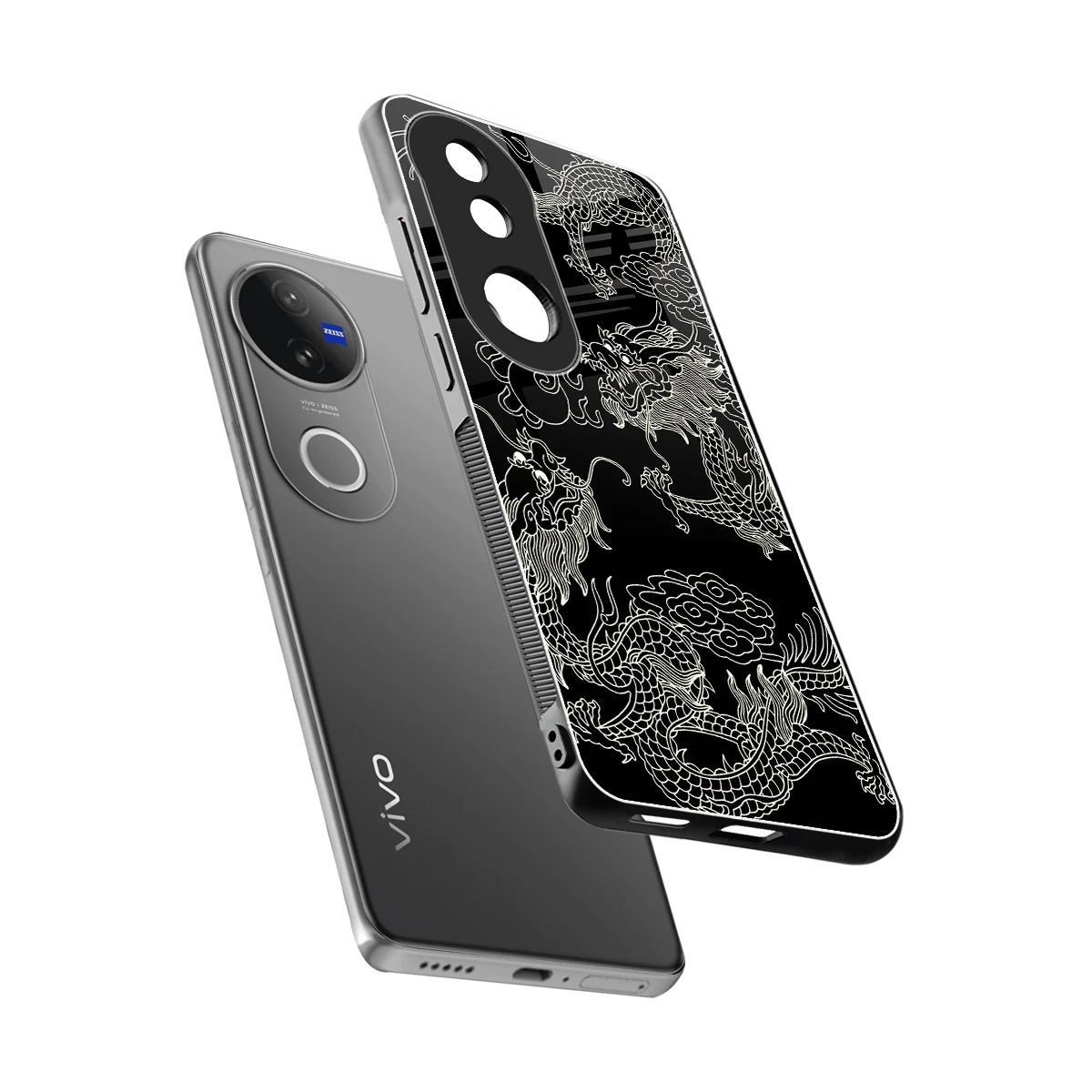 Dragons Black sleek vivo v50 cover with tempered glass back and TPU edges