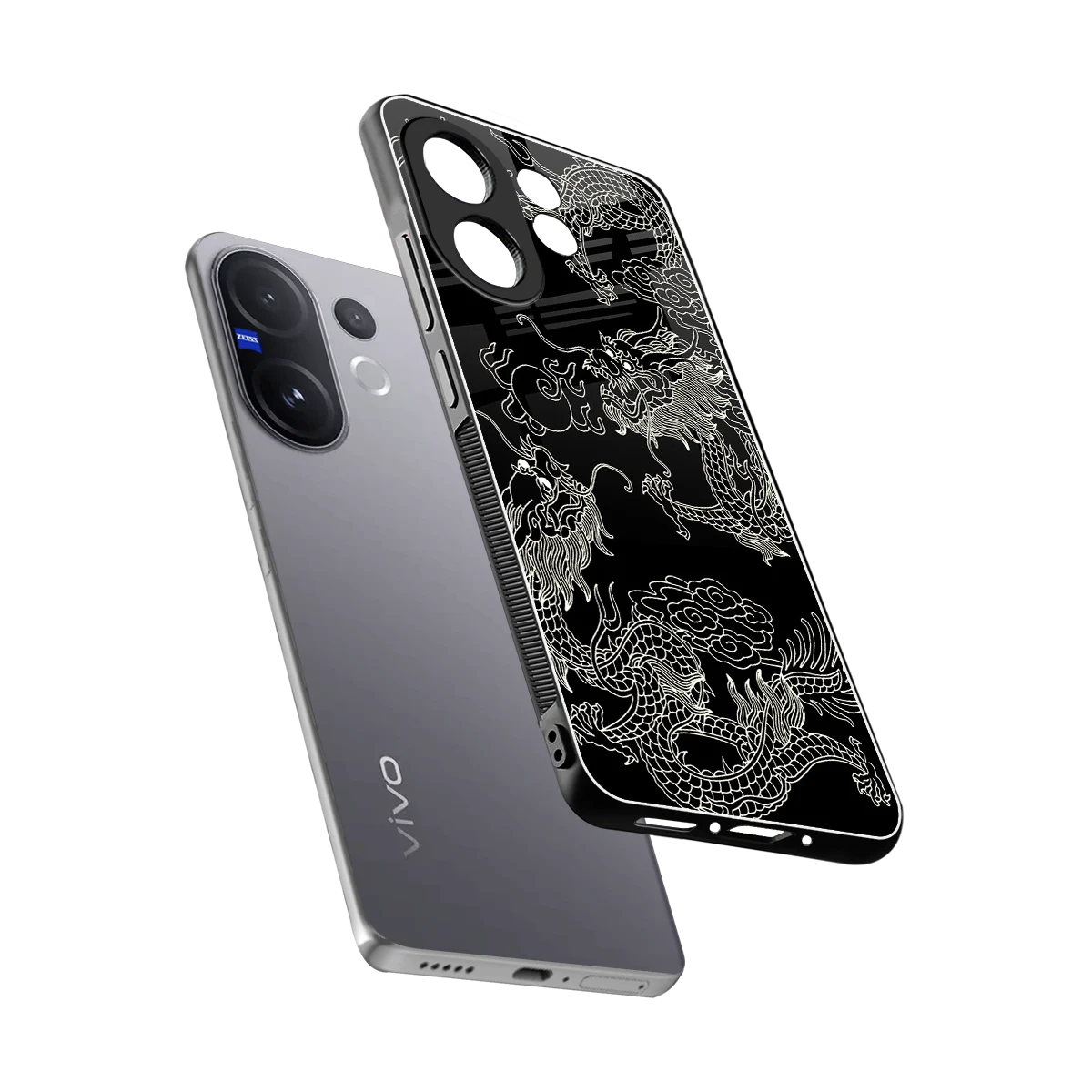 Dragons Black sleek vivo v60 cover with tempered glass back and TPU edges
