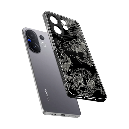 Dragons Black sleek vivo v60 cover with tempered glass back and TPU edges