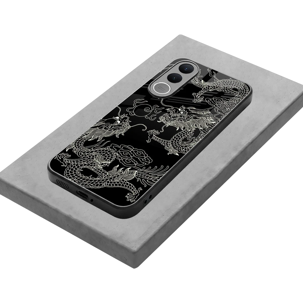 Dragons Black stylish phone case for vivo v70 fe | glossy glass and slim fit