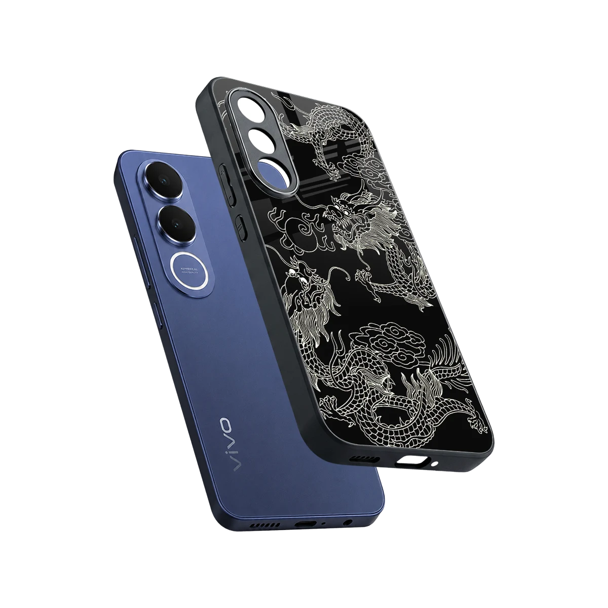 Dragons Black sleek vivo v70 fe cover with tempered glass back and TPU edges