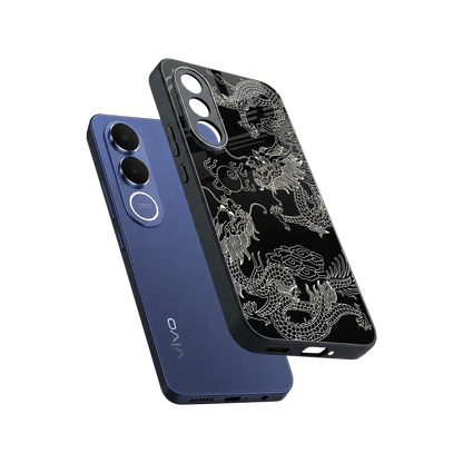 Dragons Black sleek vivo v70 fe cover with tempered glass back and TPU edges