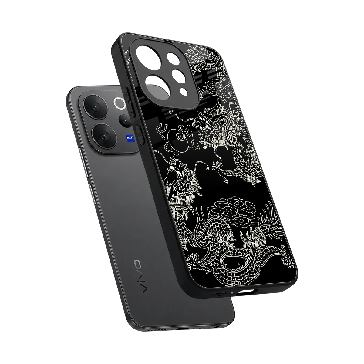 Dragons Black sleek vivo v70 elite cover with tempered glass back and TPU edges