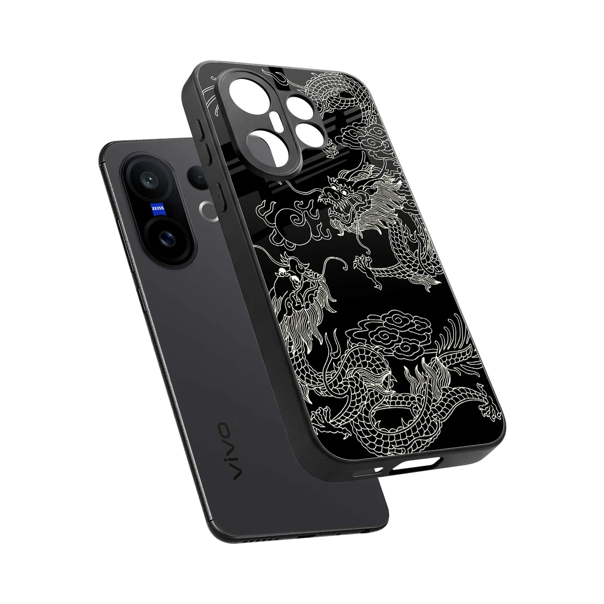 Dragons Black sleek vivo x200 fe cover with tempered glass back and TPU edges