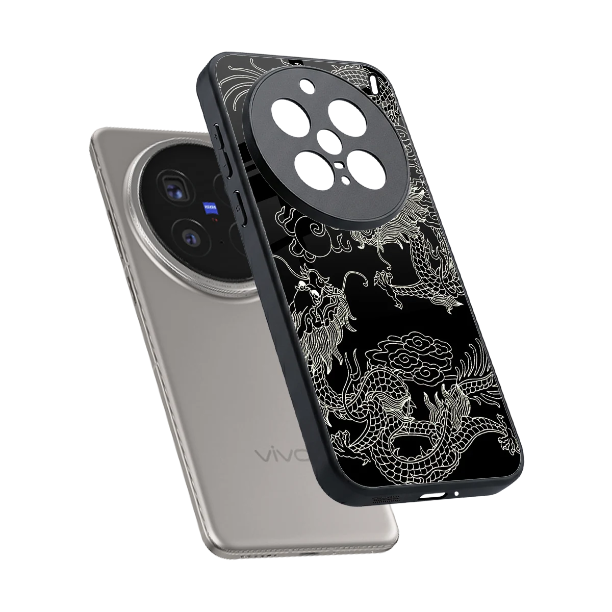 Dragons Black sleek vivo x200 pro cover with tempered glass back and TPU edges