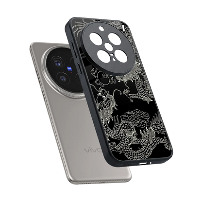 Dragons Black sleek vivo x200 pro cover with tempered glass back and TPU edges