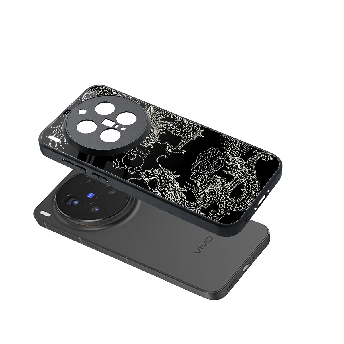 Dragons Black sleek vivo x300 pro cover with tempered glass back and TPU edges