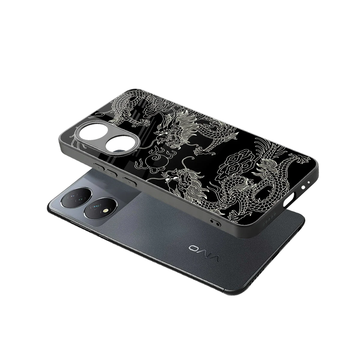 Dragons Black sleek Vivo-y100 cover with tempered glass back and TPU edges