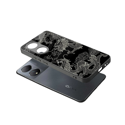 Dragons Black sleek Vivo-y100 cover with tempered glass back and TPU edges