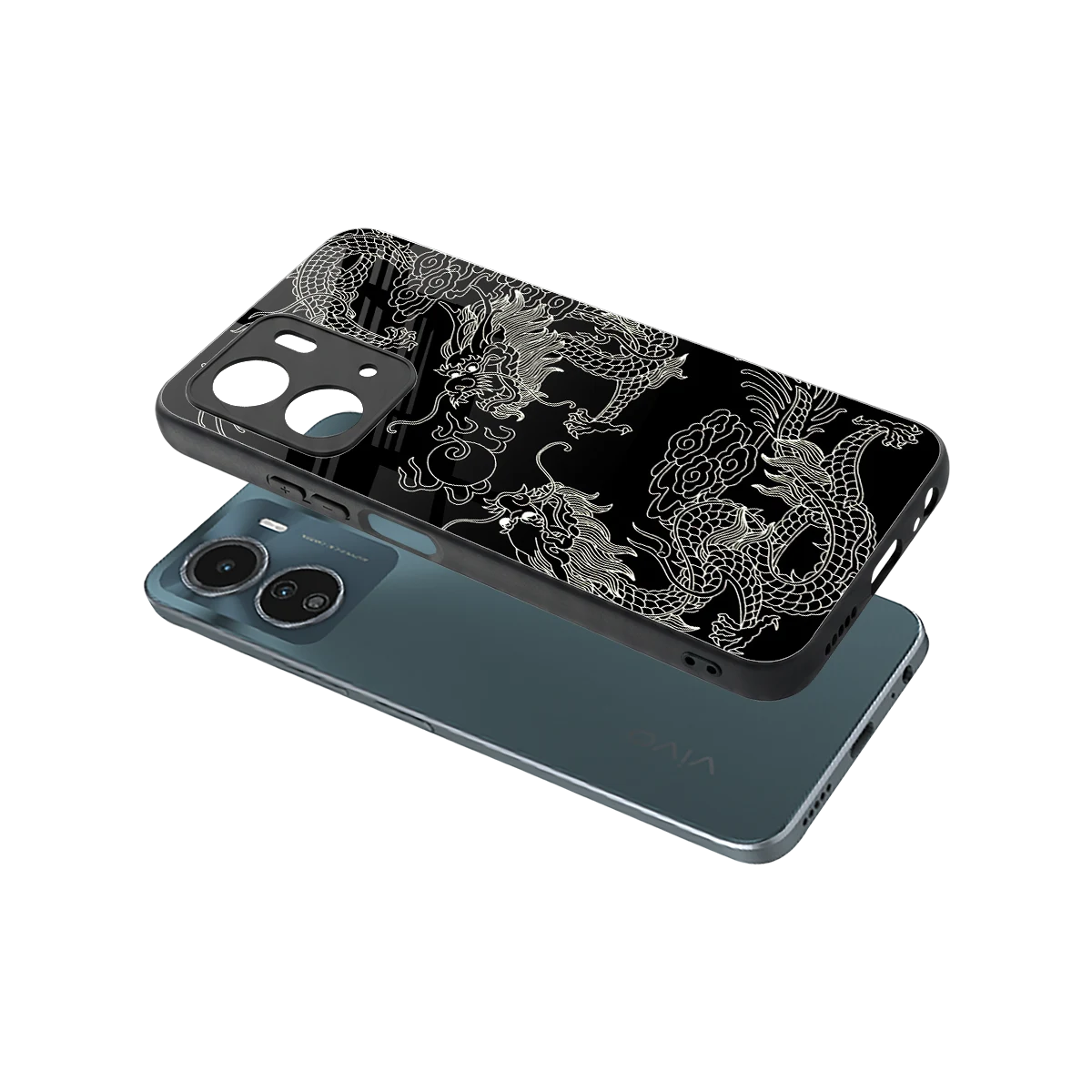 Dragons Black sleek vivo y16 cover with tempered glass back and TPU edges