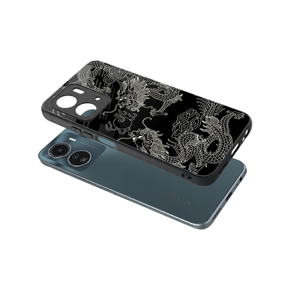 Dragons Black sleek vivo y16 cover with tempered glass back and TPU edges