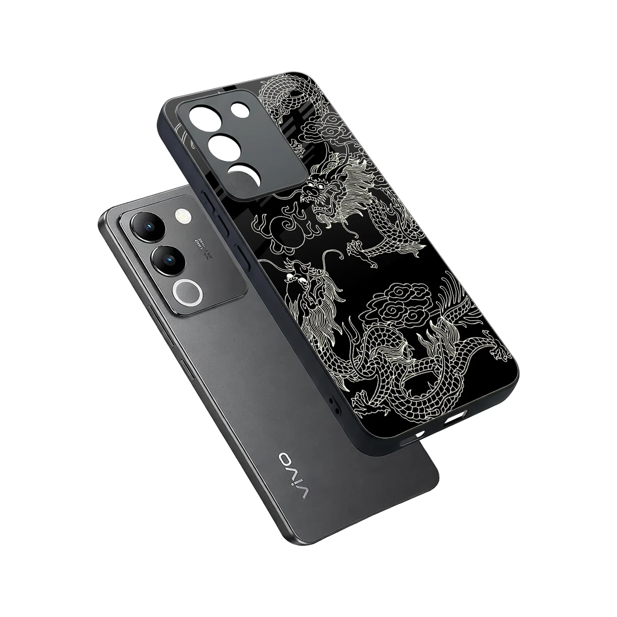 Dragons Black sleek vivo y200 5g cover with tempered glass back and TPU edges