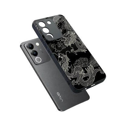 Dragons Black sleek vivo y200 5g cover with tempered glass back and TPU edges