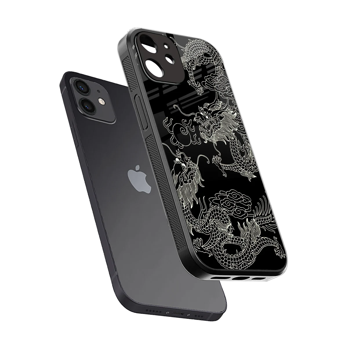 Dragons Black sleek iphone 12 cover with tempered glass back and TPU edges