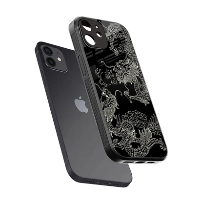 Dragons Black sleek iphone 12 cover with tempered glass back and TPU edges
