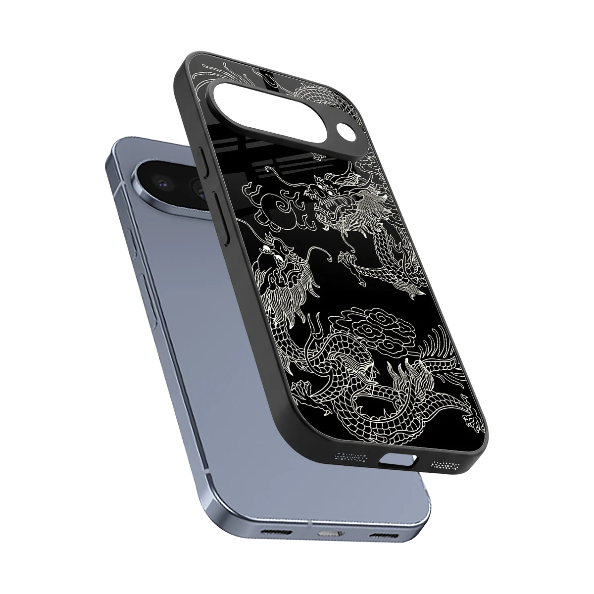 Dragons Black sleek google pixel 10 cover with tempered glass back and TPU edges