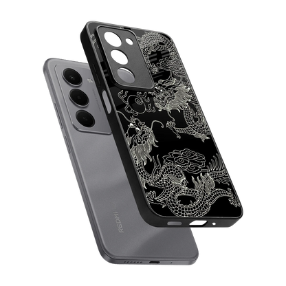 Dragons Black sleek redmi 15 5g cover with tempered glass back and TPU edges