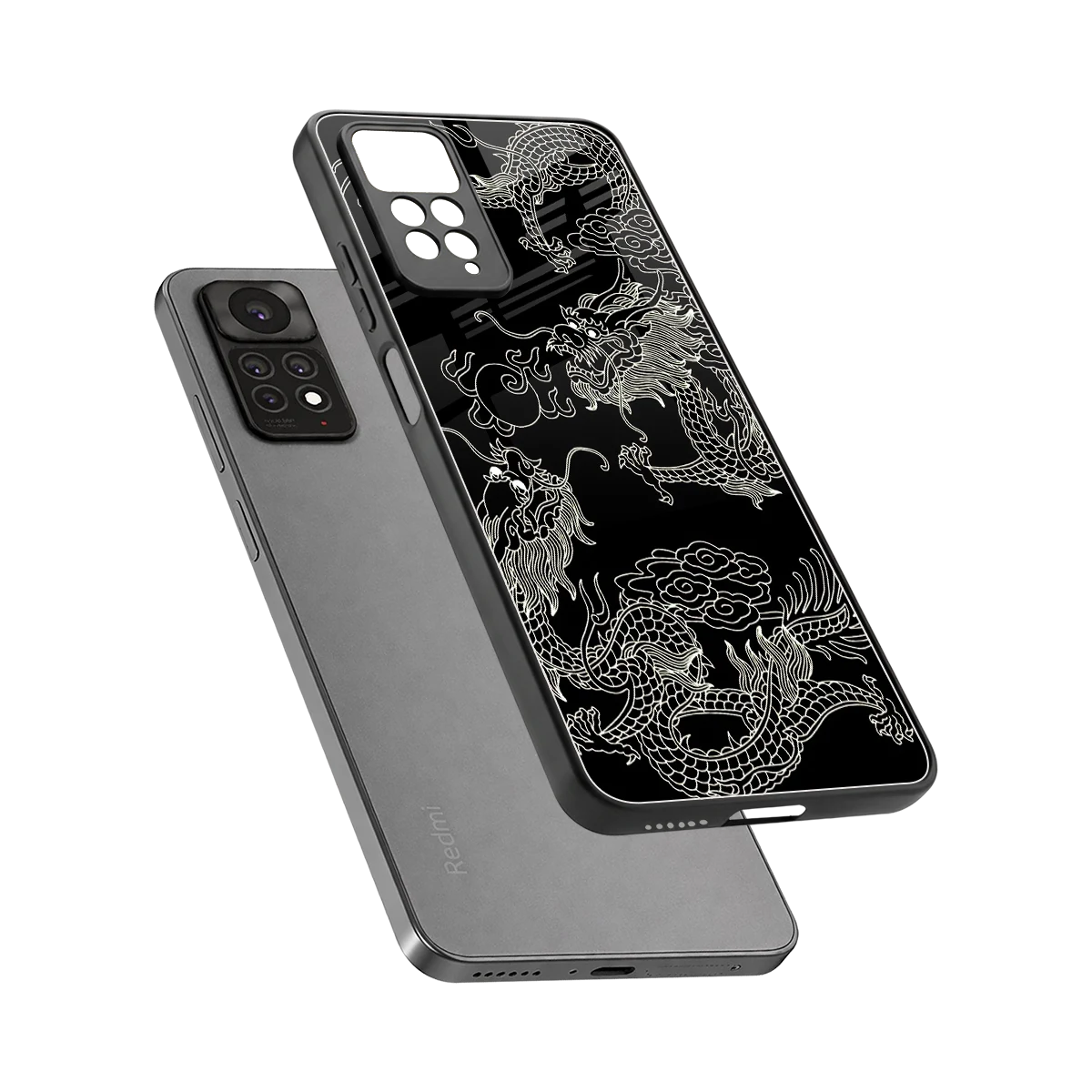 Dragons Black sleek redmi note 11 pro cover with tempered glass back and TPU edges